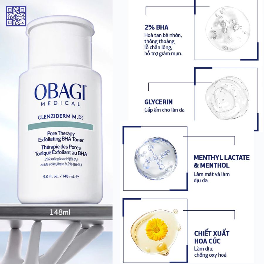 Obagi Clenziderm M.D. Exfoliating BHA Toner – Hỗ trợ làm sạch sâu và kiểm soát bít tắc